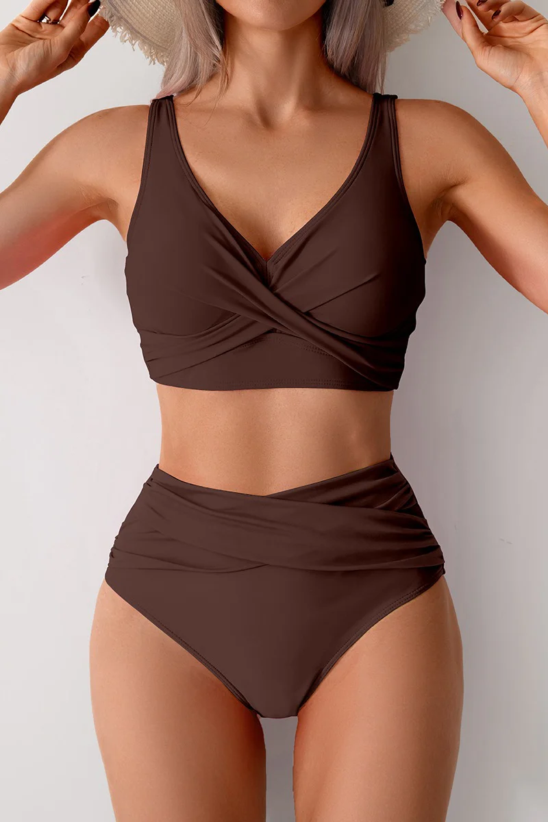 High Waist Solid Bodycon Two Piece Swim Set - Image 6