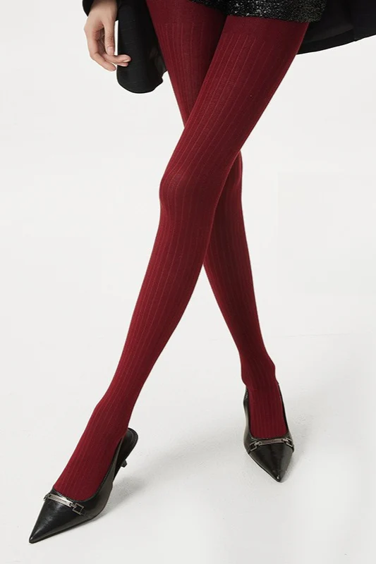 High Waist Solid Slimming Vertical Stripe Tights - Image 5