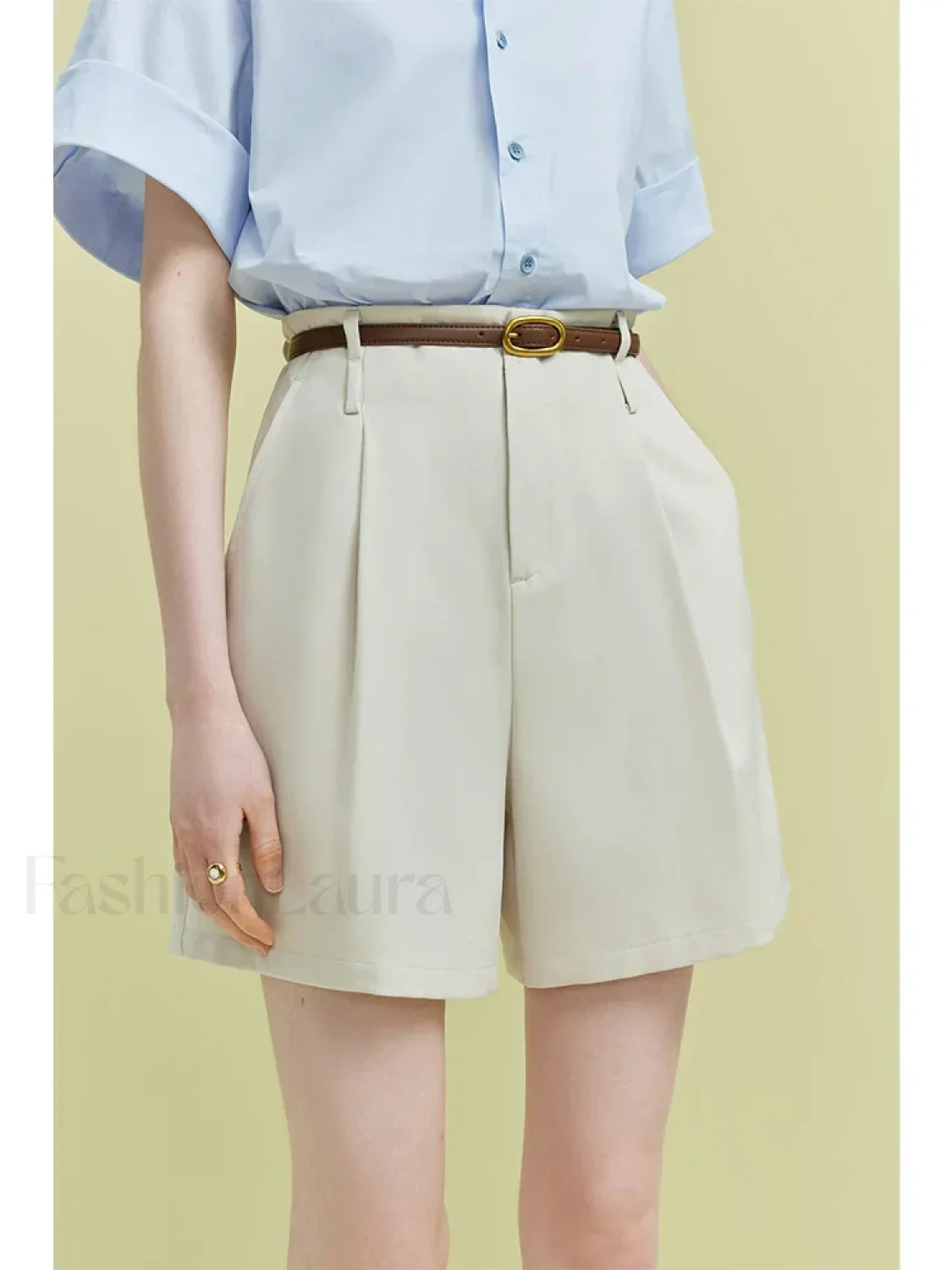 High Waist Twill Pleated Office Lady Short - Image 10