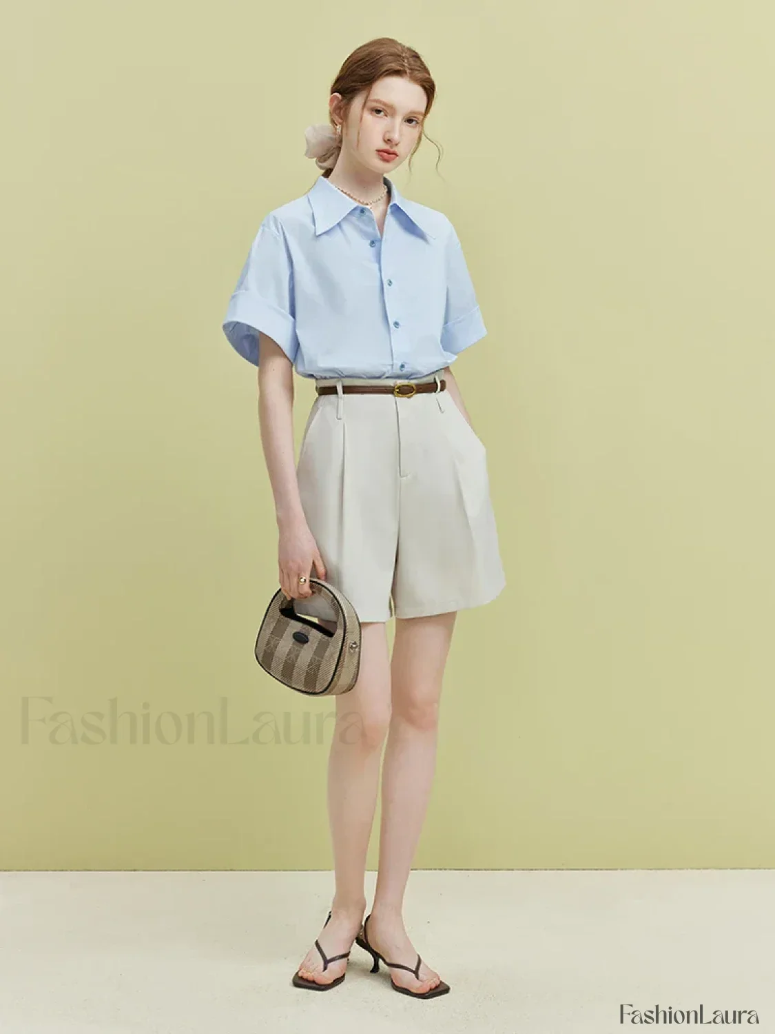 High Waist Twill Pleated Office Lady Short - Image 11