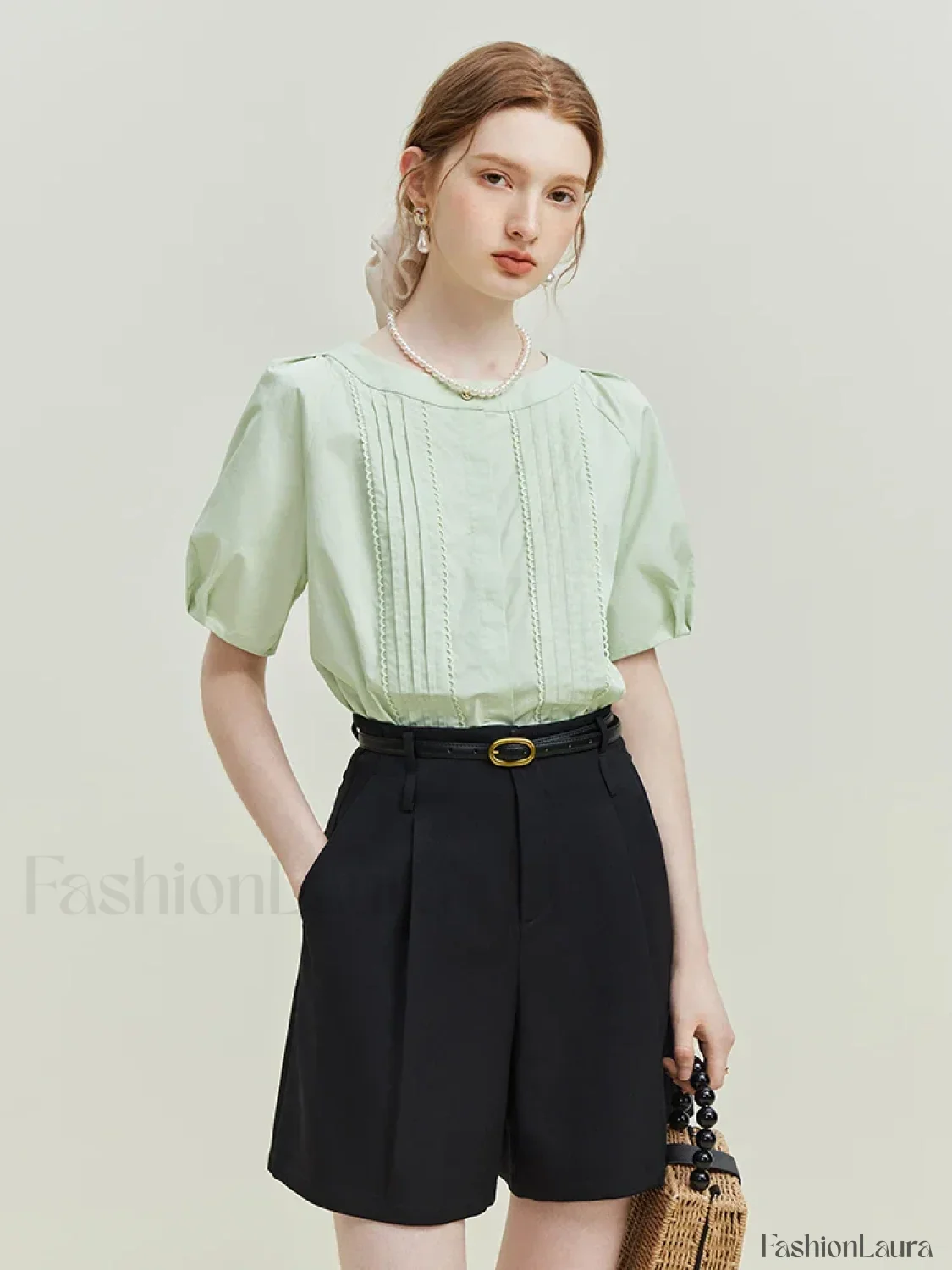 High Waist Twill Pleated Office Lady Short - Image 12