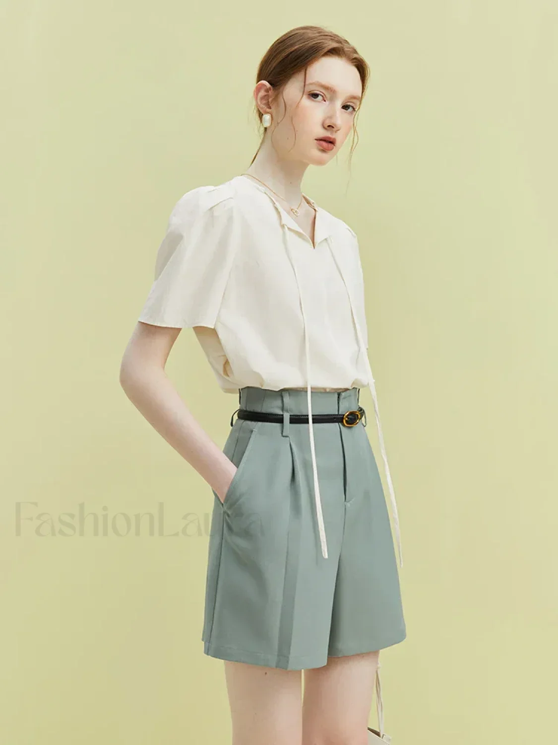 High Waist Twill Pleated Office Lady Short - Image 3