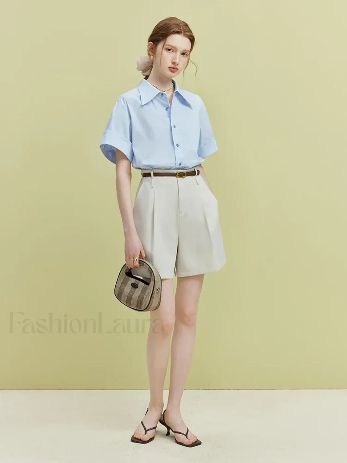 High Waist Twill Pleated Office Lady Short - Image 5