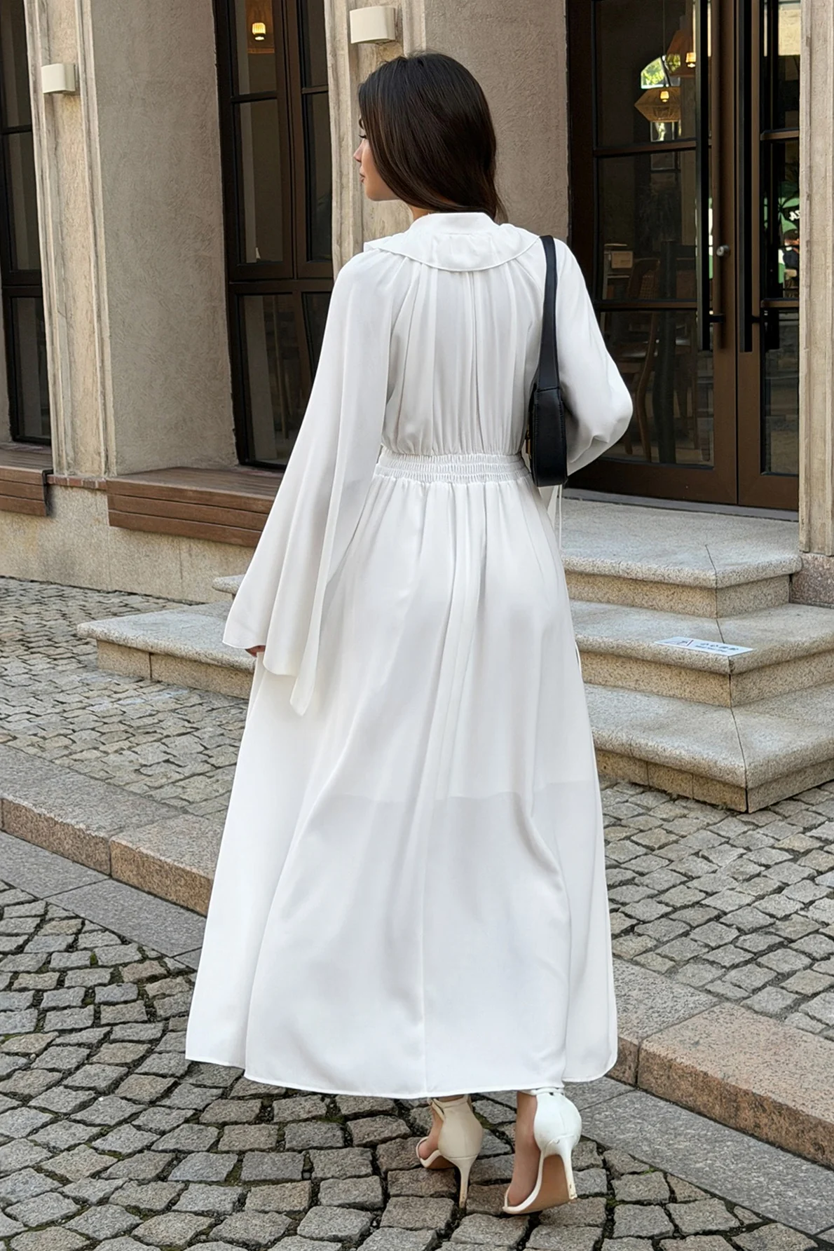 High Waist V Neck Long Sleeve Elegant Maxi Dress - Image 4