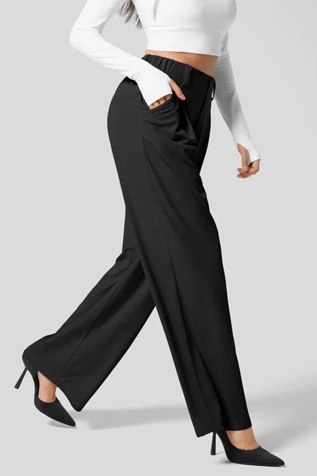 Hip Slimming Wide Leg Relaxed Knit Pants - Image 9