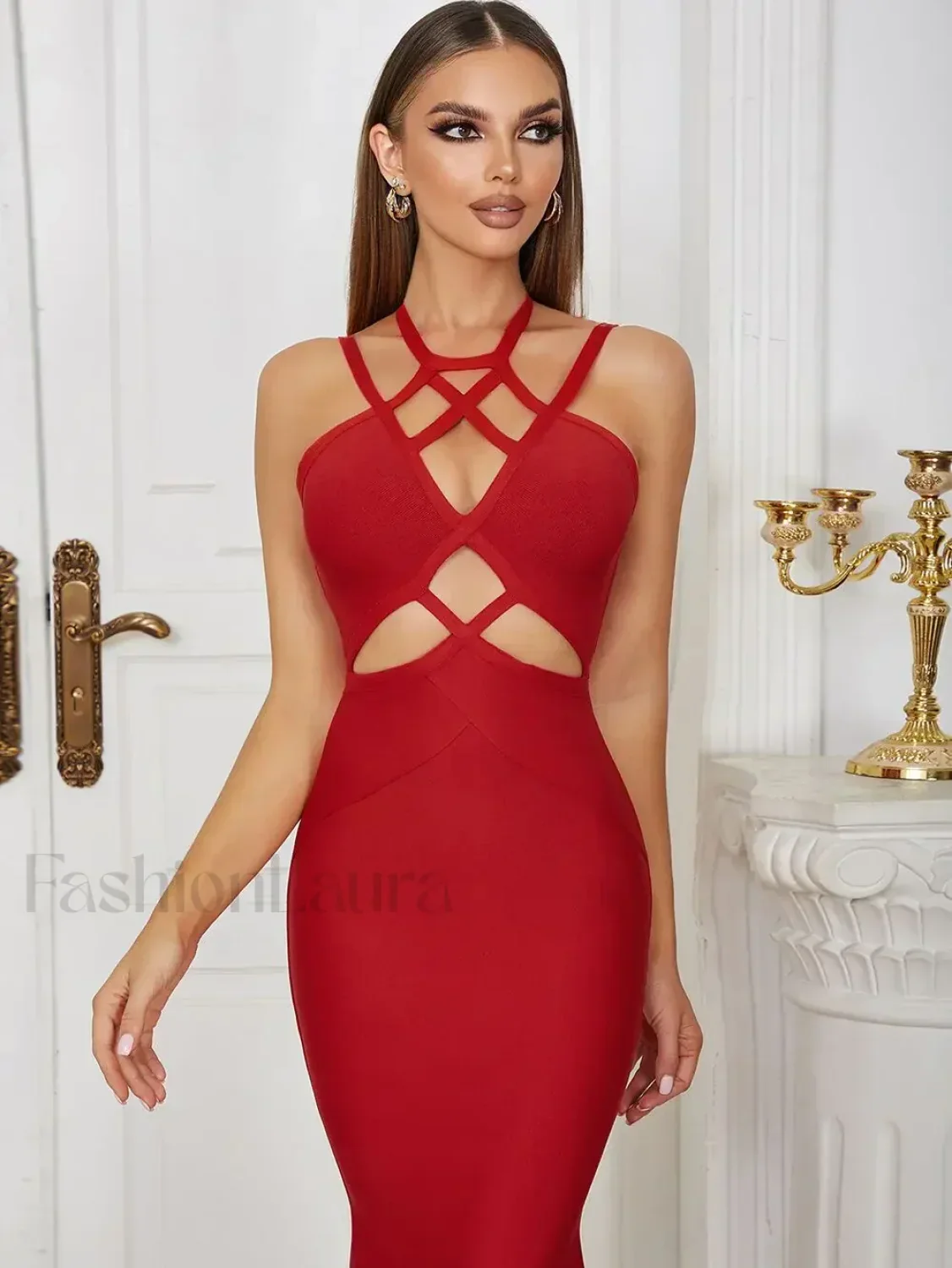 Hollow Lace-Up Spaghetti Midi Dress - Image 4