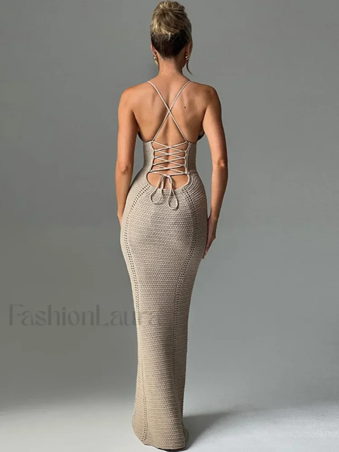 Hollow Lace Up Sweater Maxi Dress
