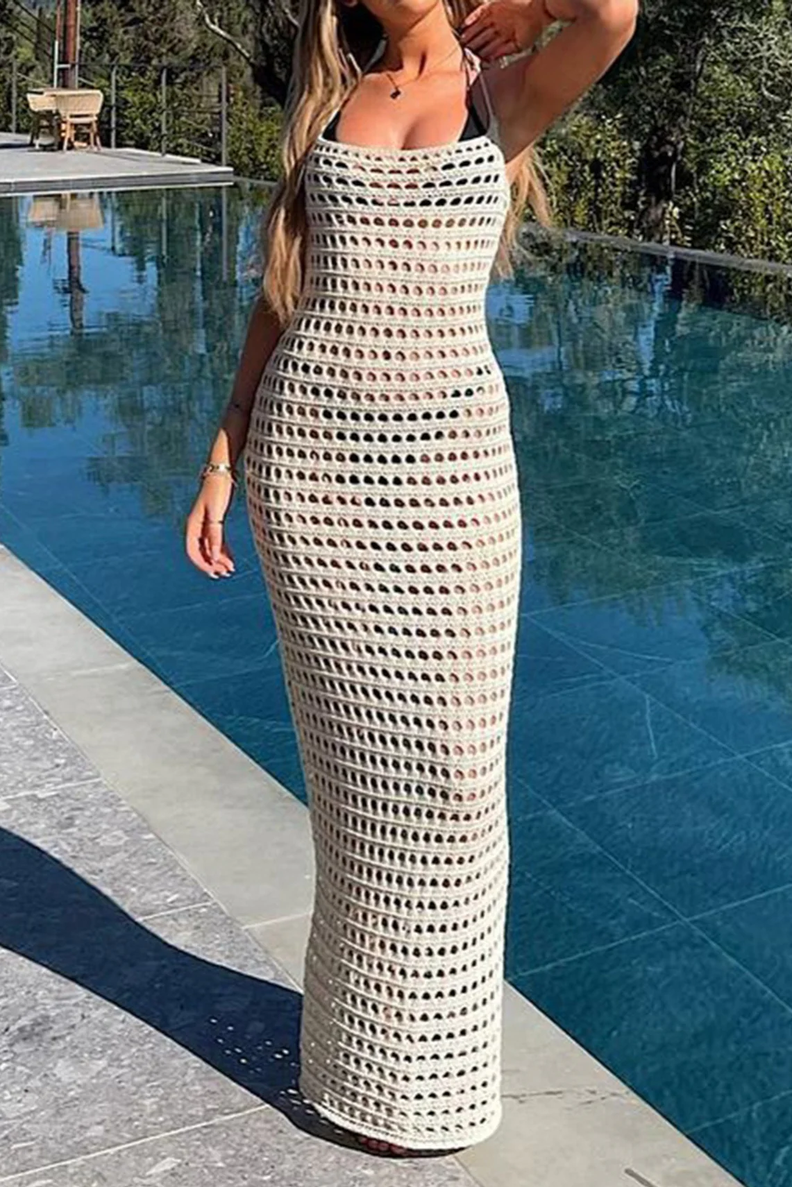 Hollow Out Knit Loose Dress Swim Cover Up - Image 3