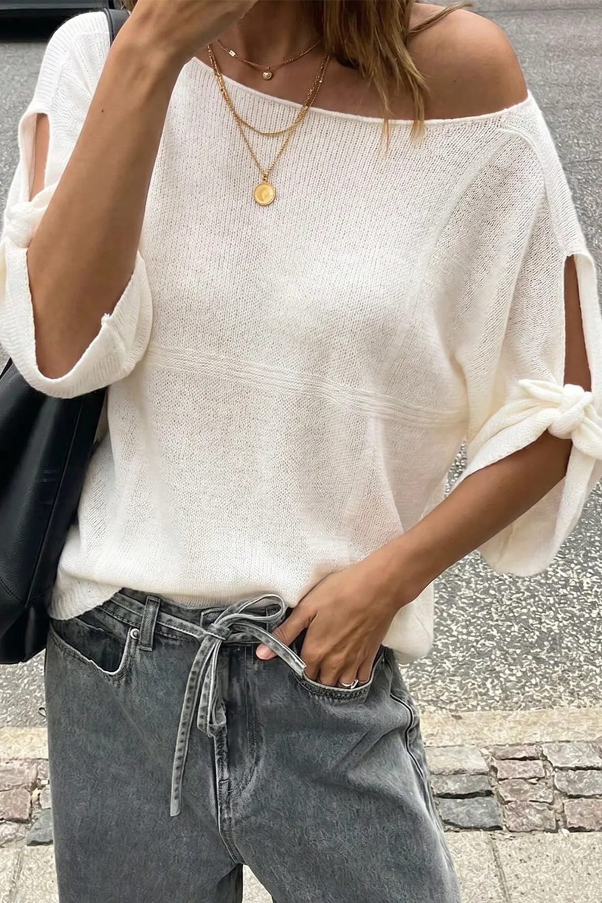 Hollow Out Knit Short Sleeve Tee - Image 2