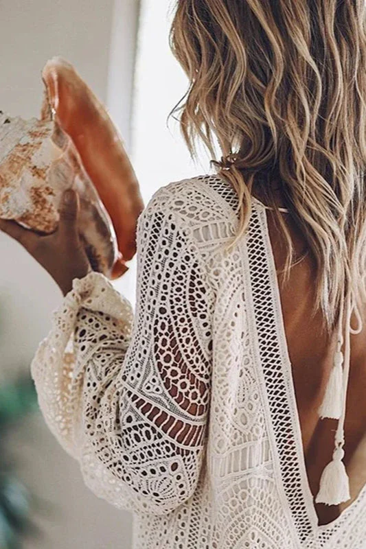 Hollow Out Tassel Beach Boho Dress - Image 8