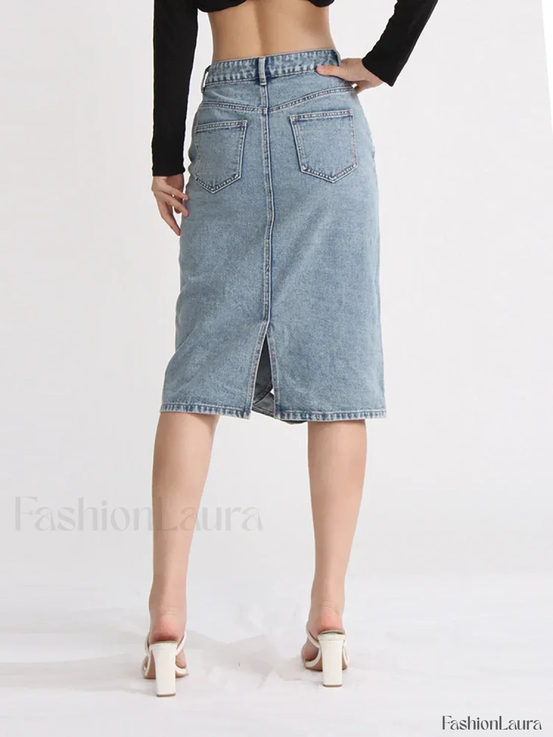 Hollow Out Zipper Denim Skirt - Image 7