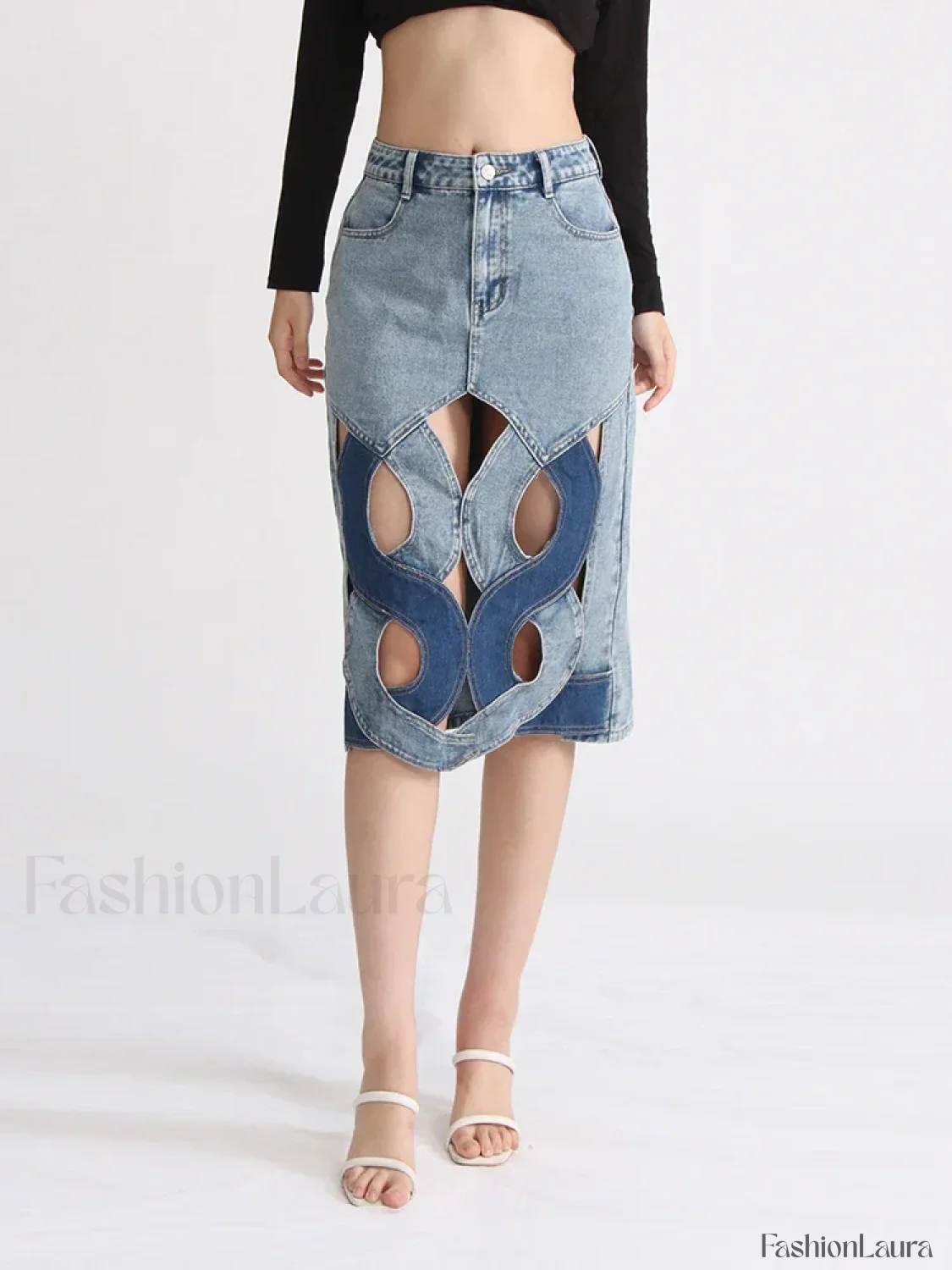 Hollow Out Zipper Denim Skirt - Image 9
