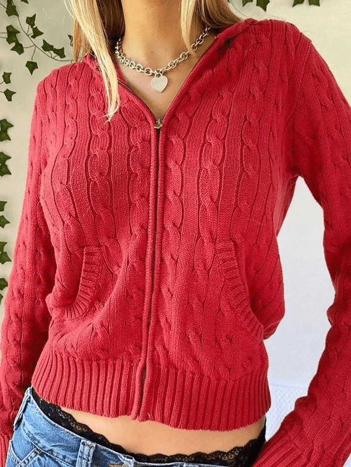 Hooded Cable Knit Cardigan - Image 12