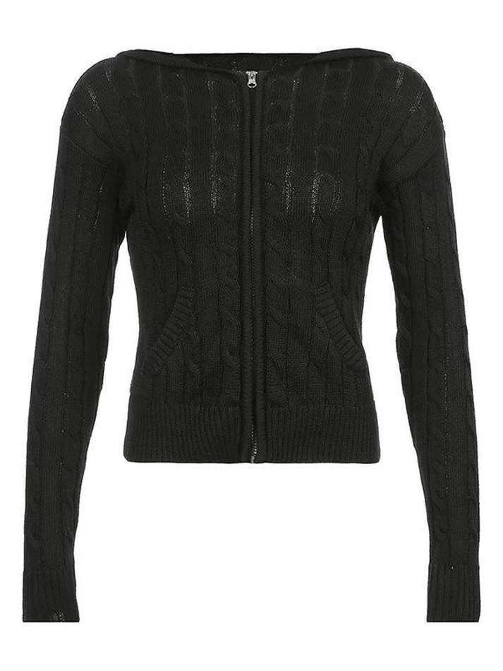 Hooded Cable Knit Cardigan - Image 24