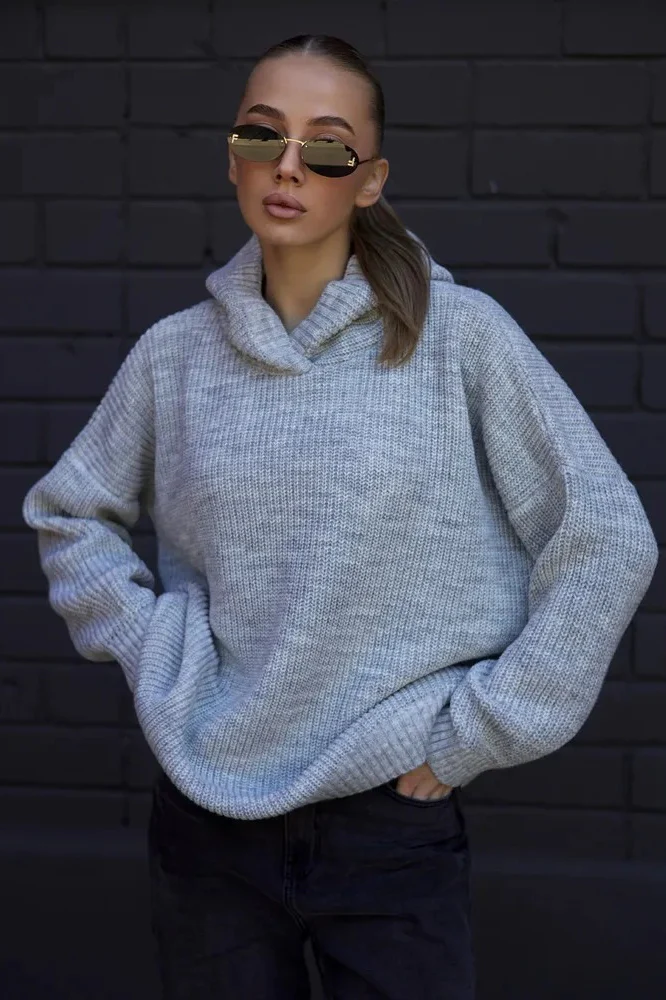 Hooded Oversized Knit Sweater - Image 2