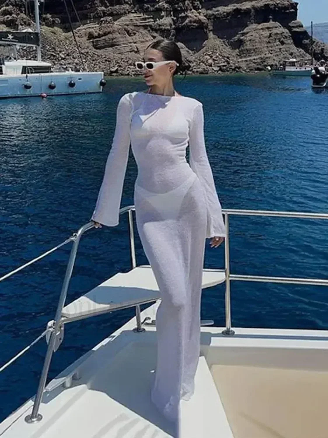 Hooded Sheer Bodycon Dress Cover Up - Image 3