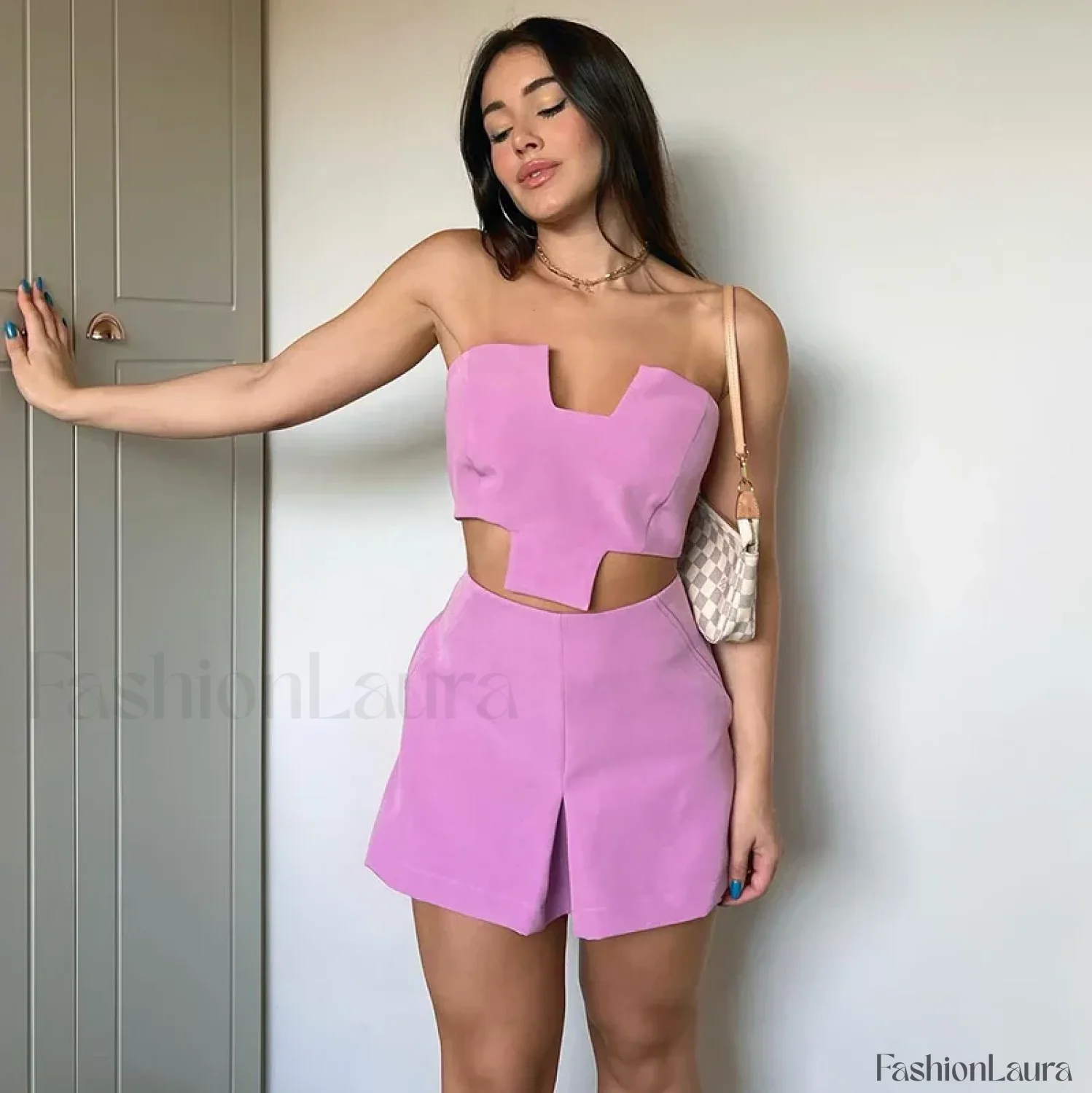 Irregular Wrap Strapless Tank Mini Skirt Two Piece Set - Image 7