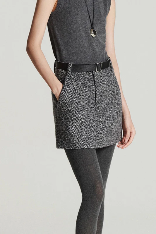 Embroidered Tweed Back Vent Skirt - Image 2