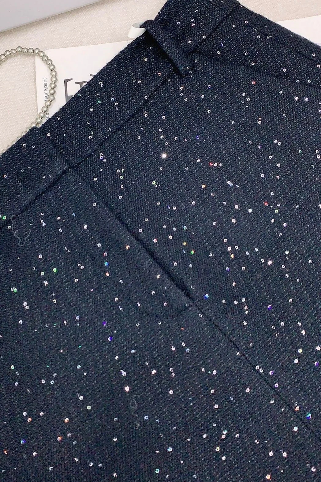 Embroidered Tweed Back Vent Skirt - Image 5