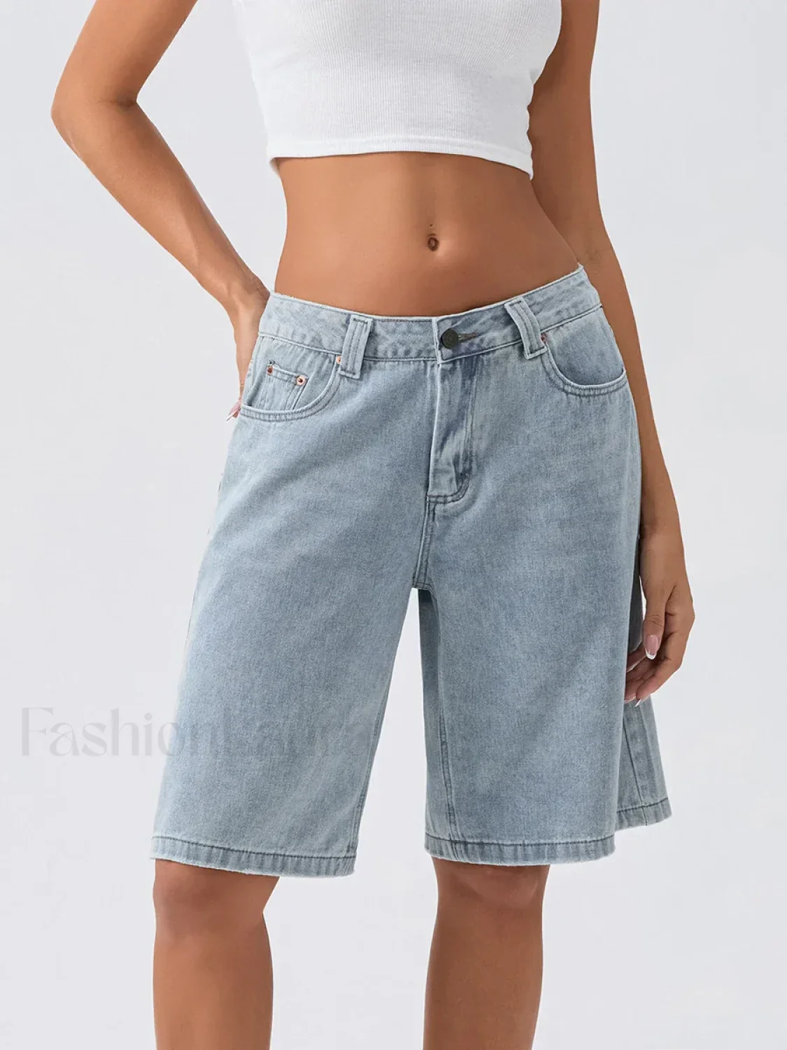 Knee Length Denim Low Rise Wide Leg Casual Streetwear Short - Image 4
