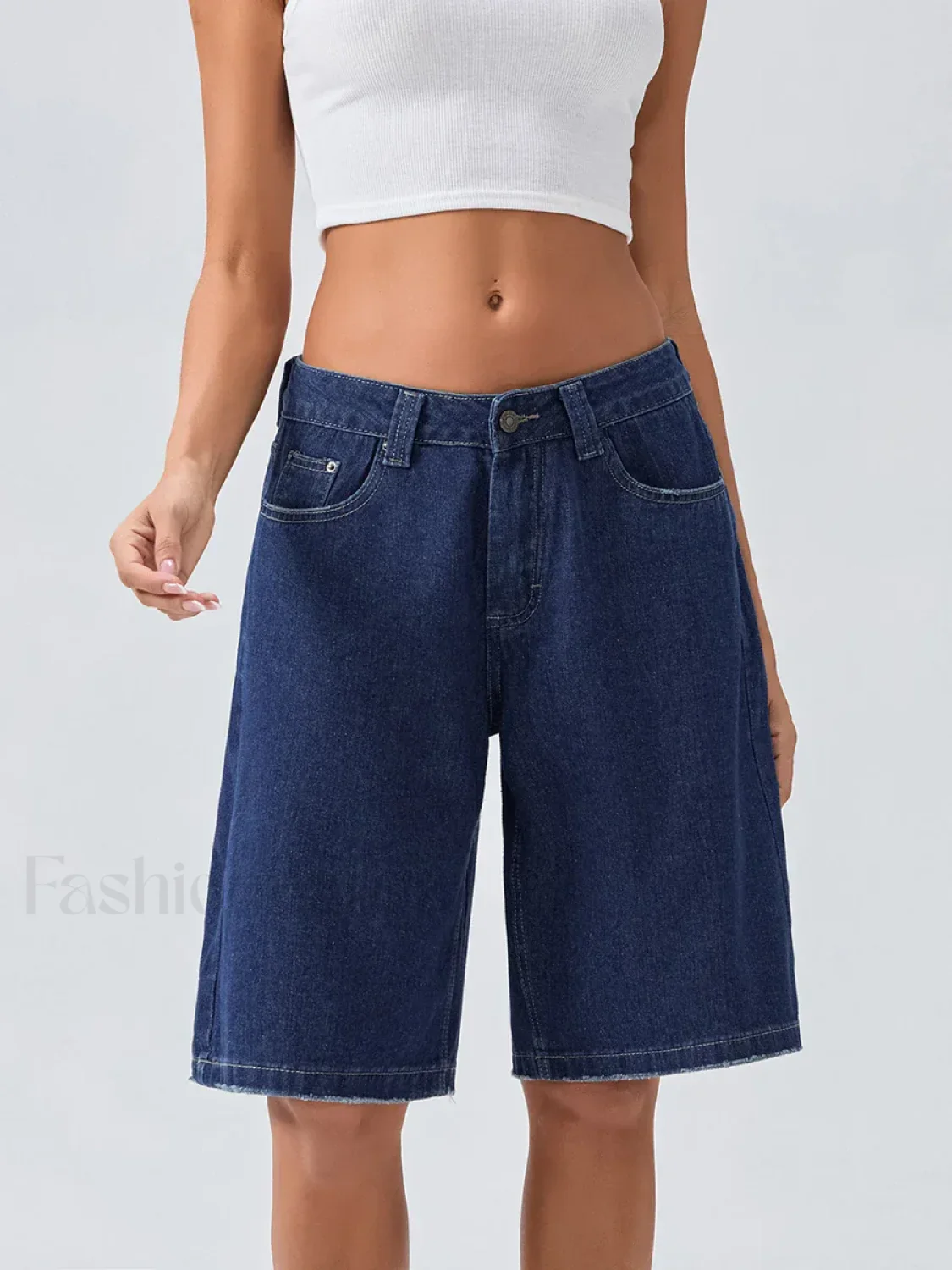 Knee Length Denim Low Rise Wide Leg Casual Streetwear Short - Image 5