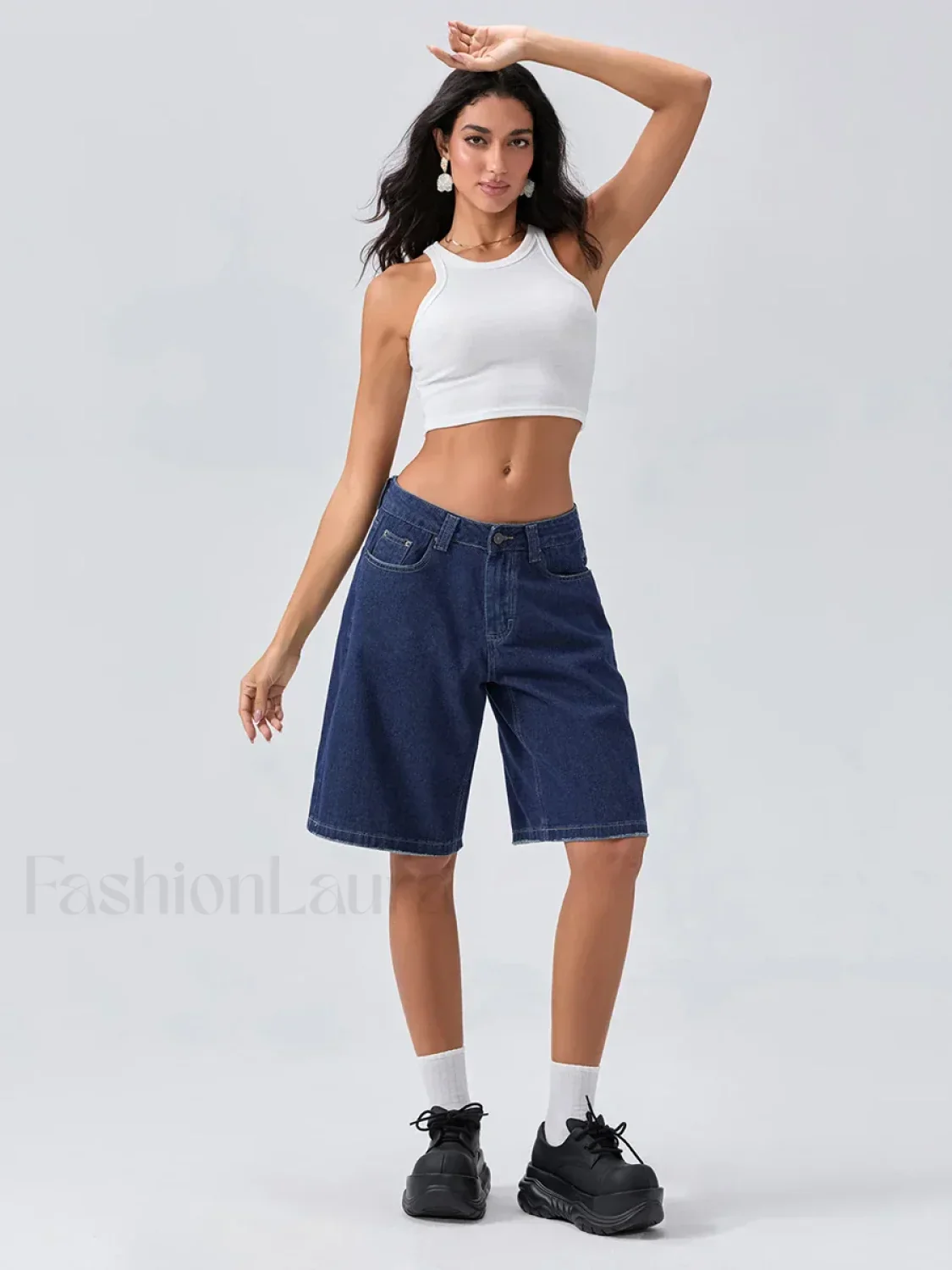Knee Length Denim Low Rise Wide Leg Casual Streetwear Short - Image 7