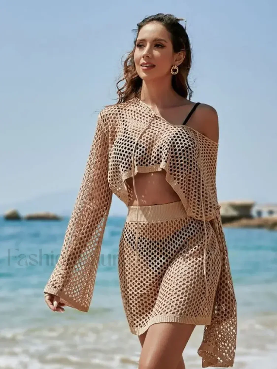 Knit Cover-up Bell Sleeve Loose Top Skirt Set Cover Up - Image 3