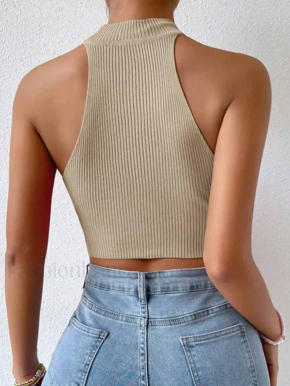 Knit Sleeveless Ribbed Halter Crop Top - Image 7