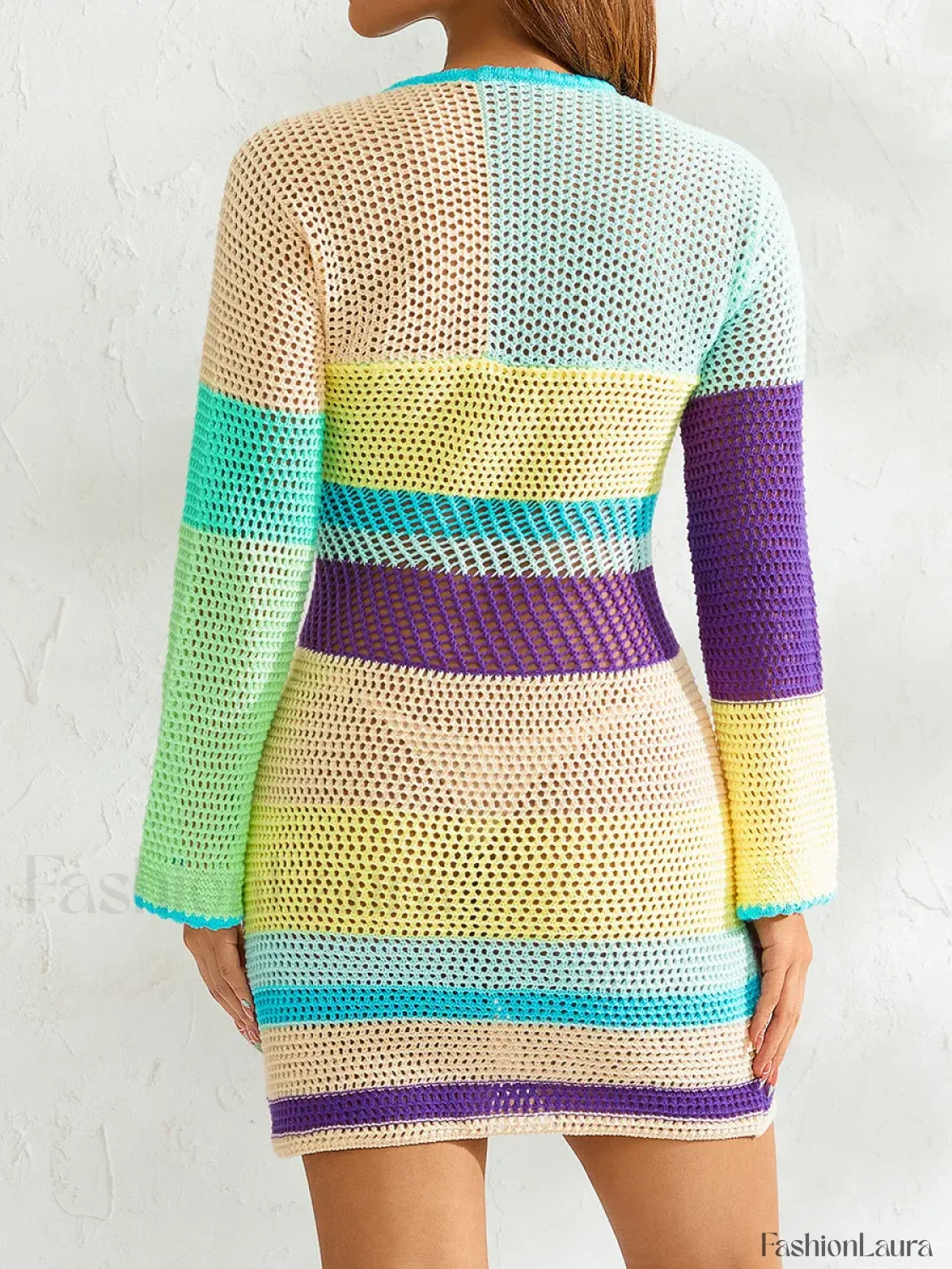 Knitted Cutout Stripe Mini Dress - Image 11
