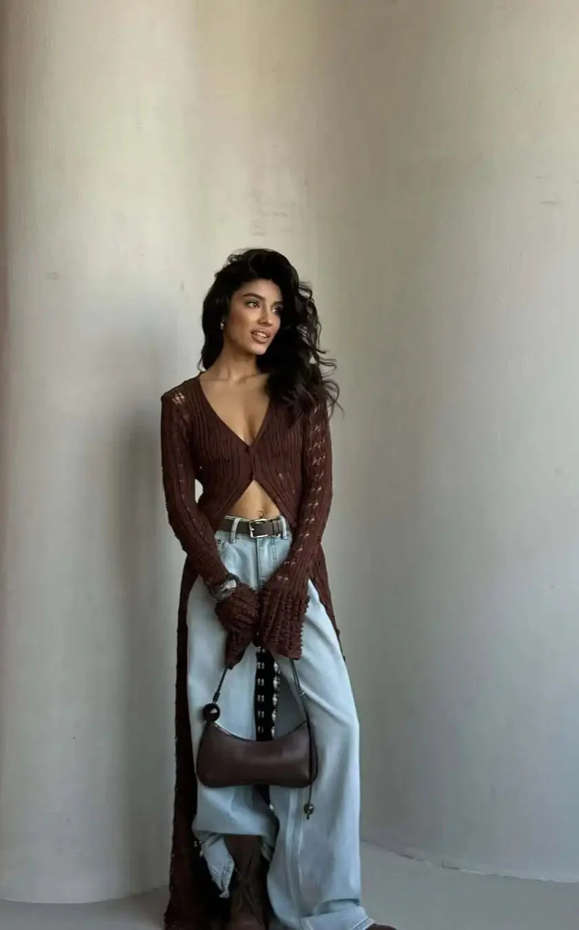 Knitted Flare Long Sleeve Beach Cardigan - Image 8