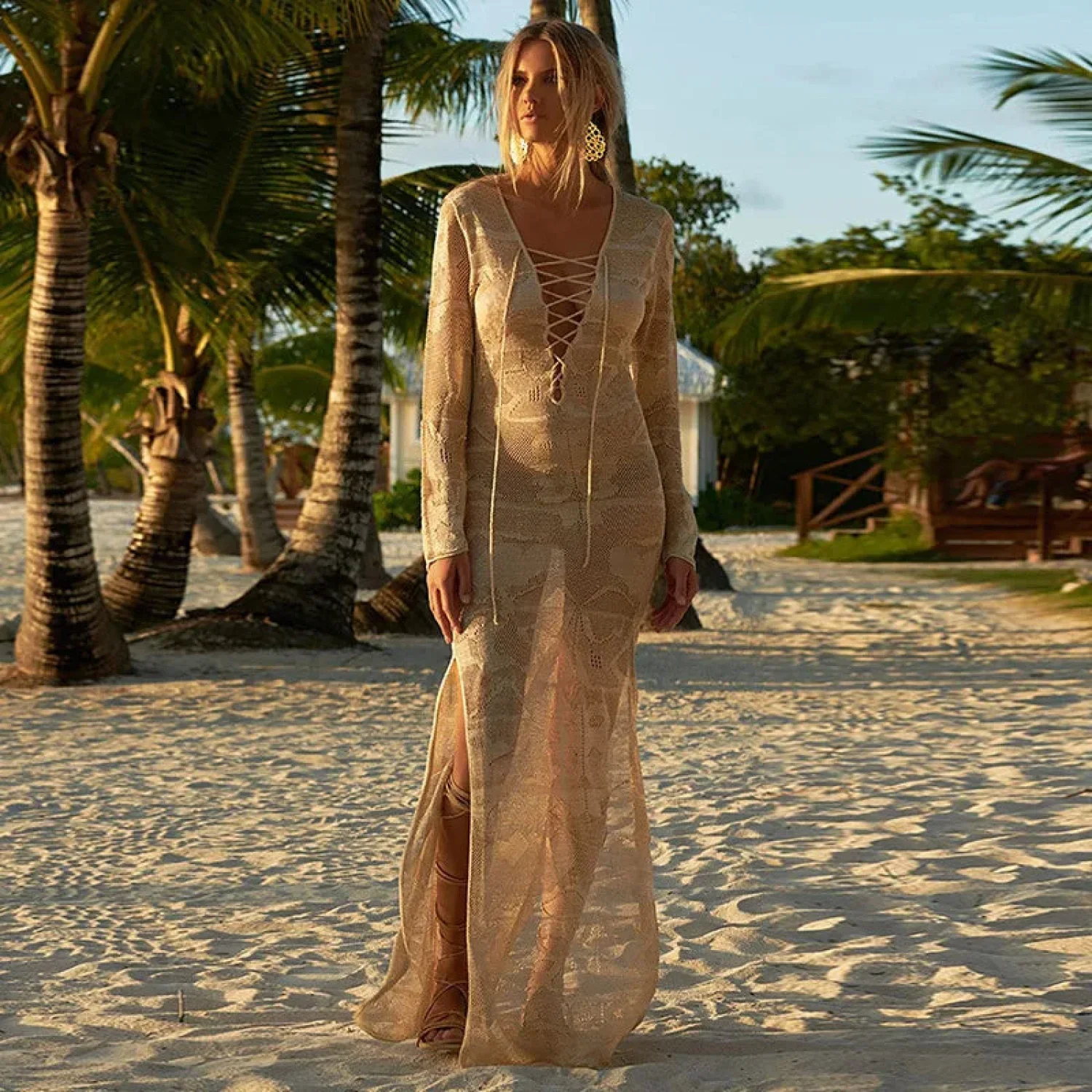 Knitted Hollow Long Dress Cover Up - Image 10