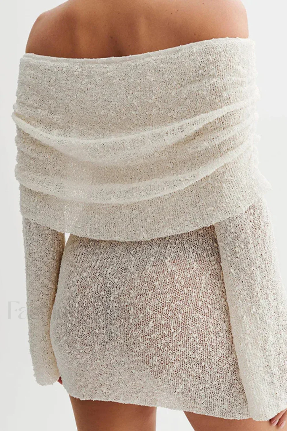 Knitted Hollow Off-Shoulder Long Sleeve Mini Dress - Image 13