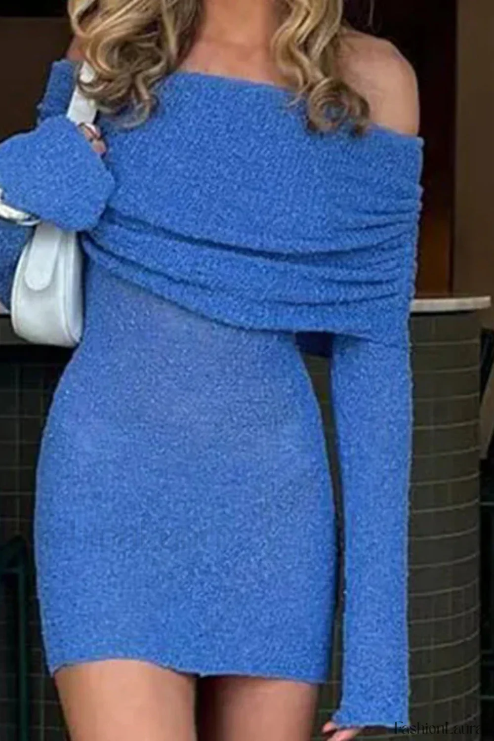 Knitted Hollow Off-Shoulder Long Sleeve Mini Dress - Image 20