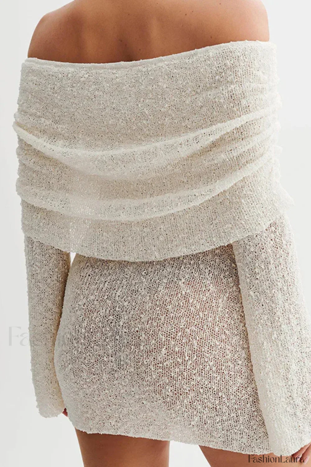Knitted Hollow Off-Shoulder Long Sleeve Mini Dress - Image 21