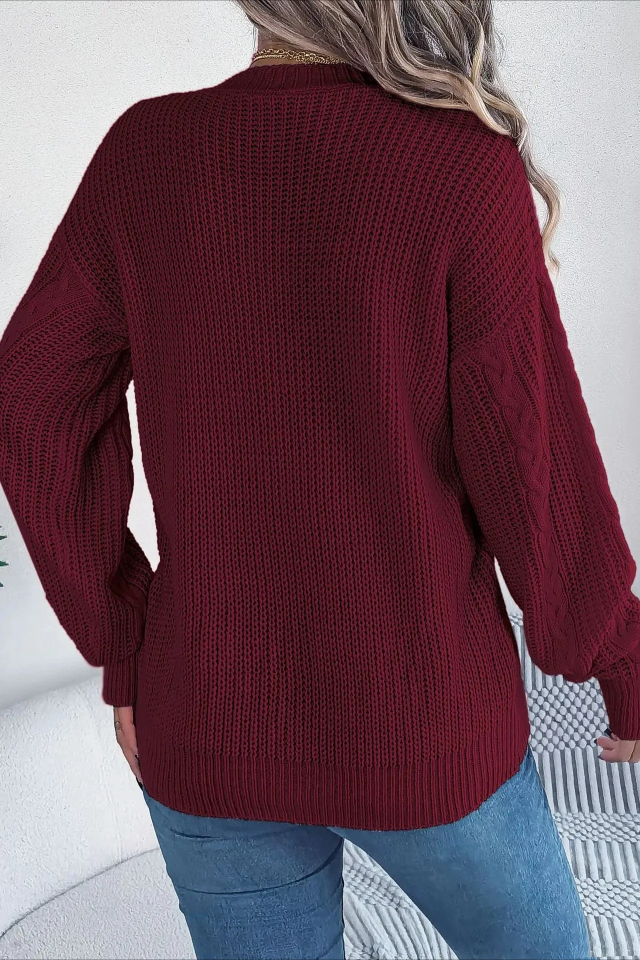 Knitted Long Sleeve Loose Single Breasted Cardigan - Image 14