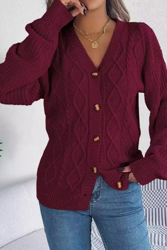 Knitted Long Sleeve Loose Single Breasted Cardigan - Image 16