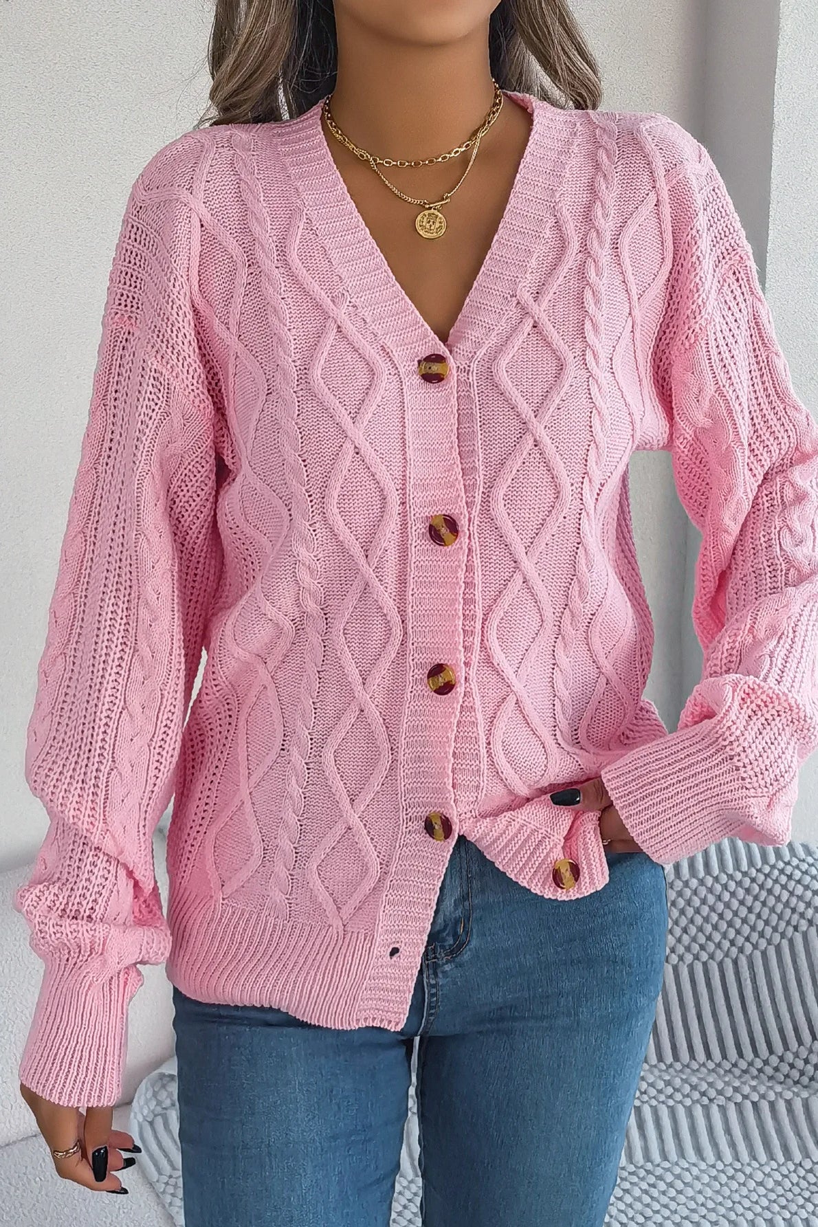 Knitted Long Sleeve Loose Single Breasted Cardigan - Image 19