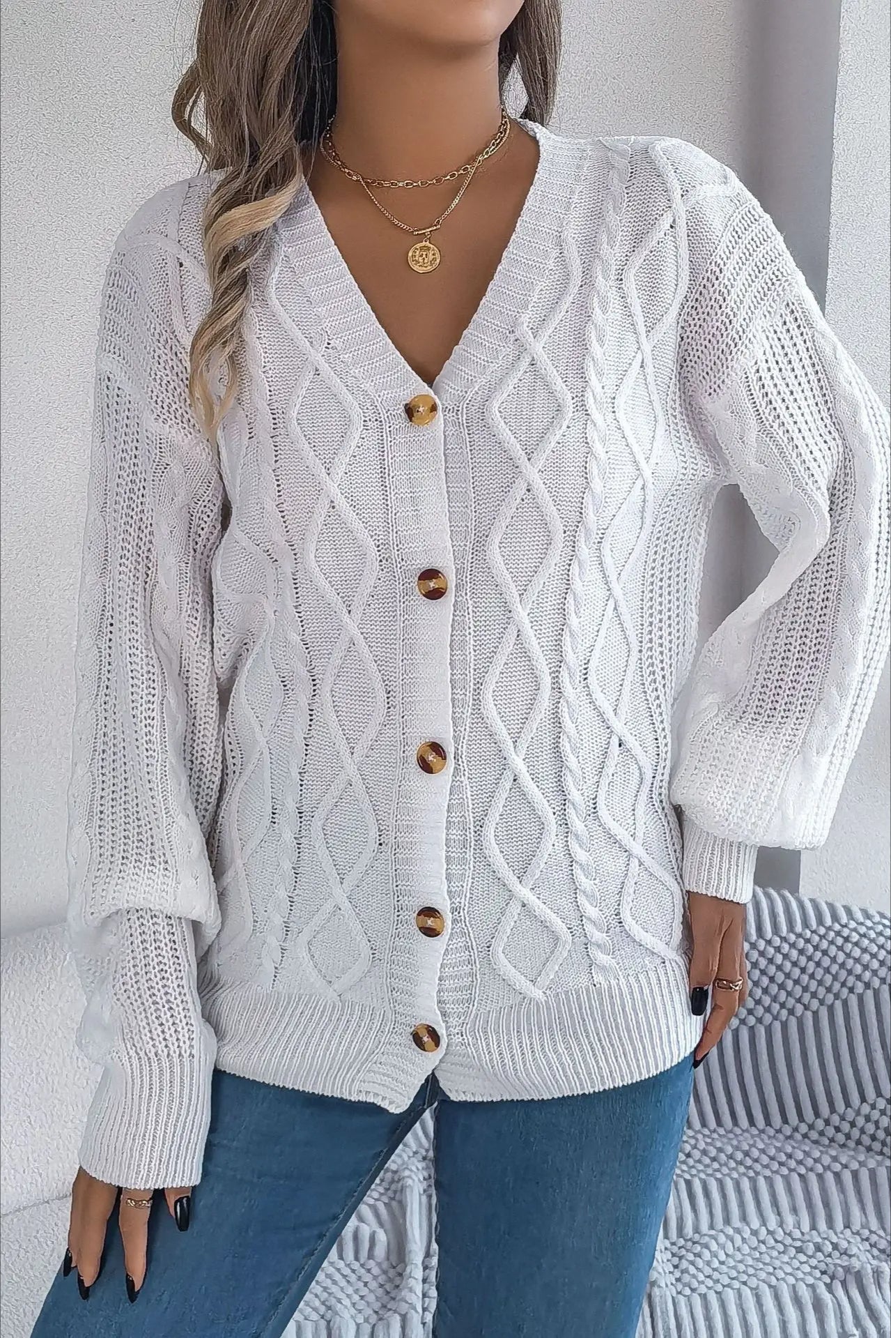Knitted Long Sleeve Loose Single Breasted Cardigan - Image 26
