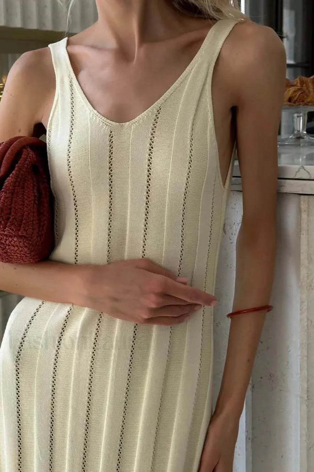 Knitted V-Neck Sleeveless Halter Maxi Dress - Image 19