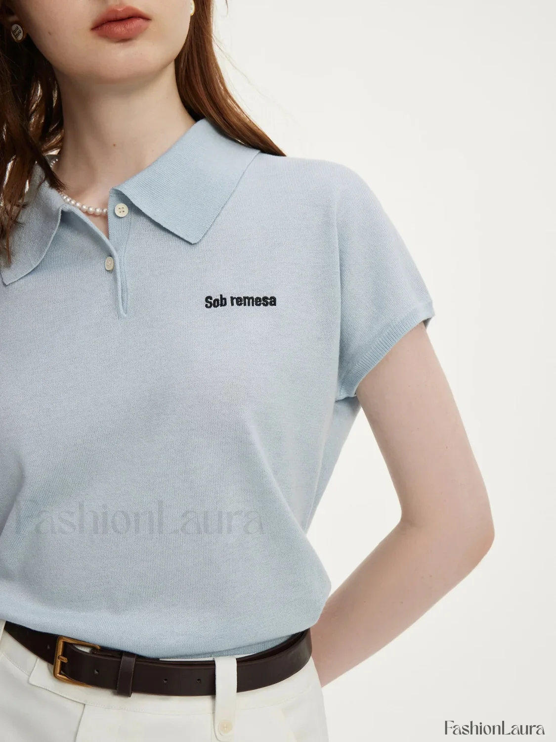 Knitwear Polo Neck Light Blue T-Shirt - Image 10
