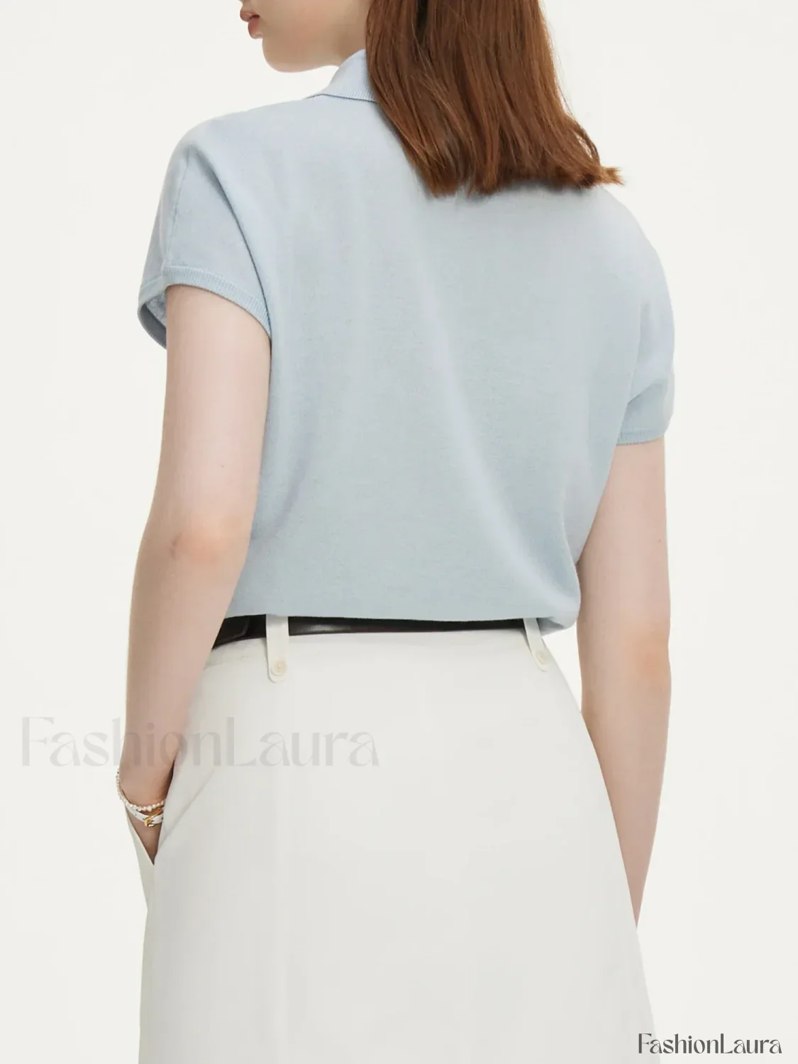 Knitwear Polo Neck Light Blue T-Shirt - Image 9