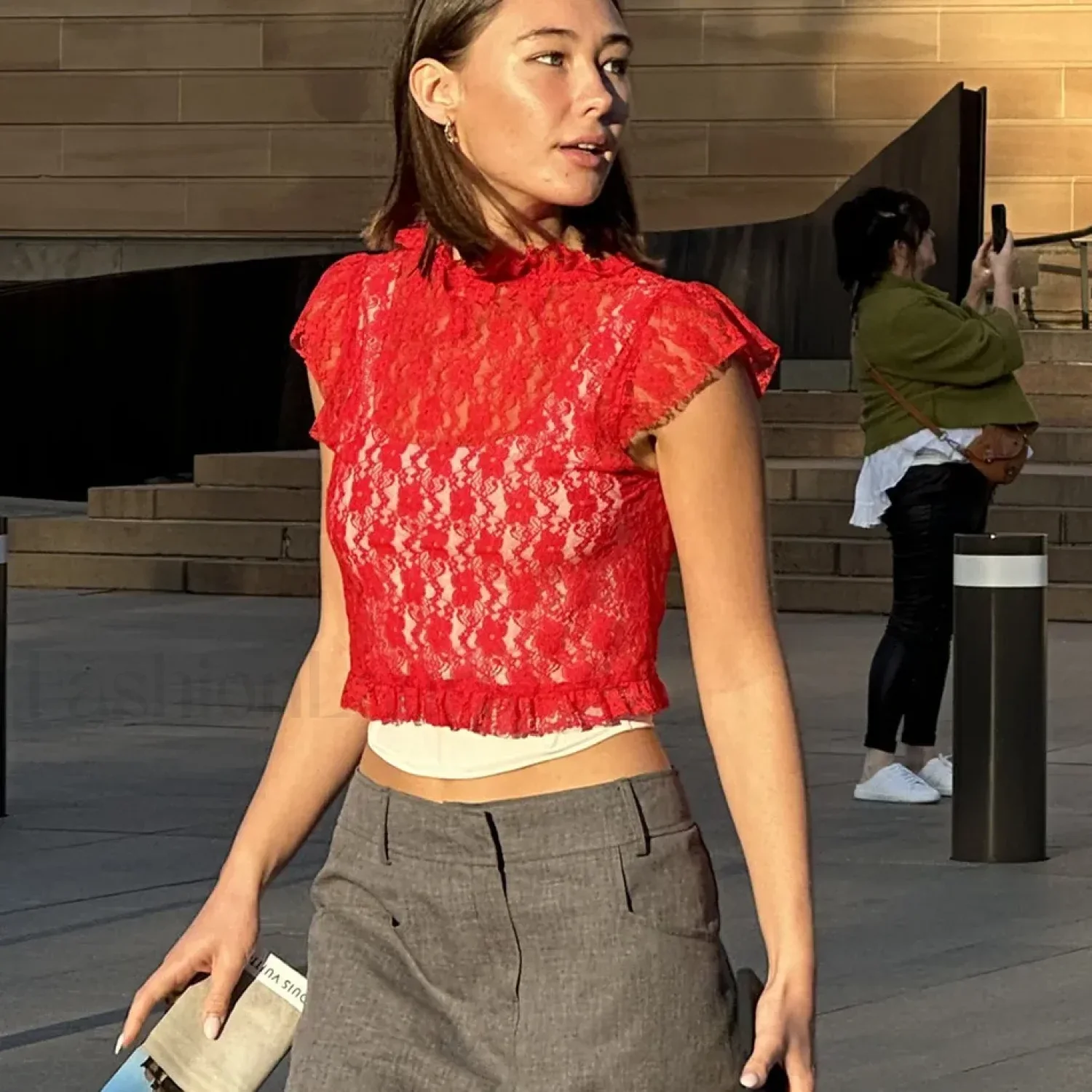 Lace Cap-Sleeve Mesh Crop Top - Image 5