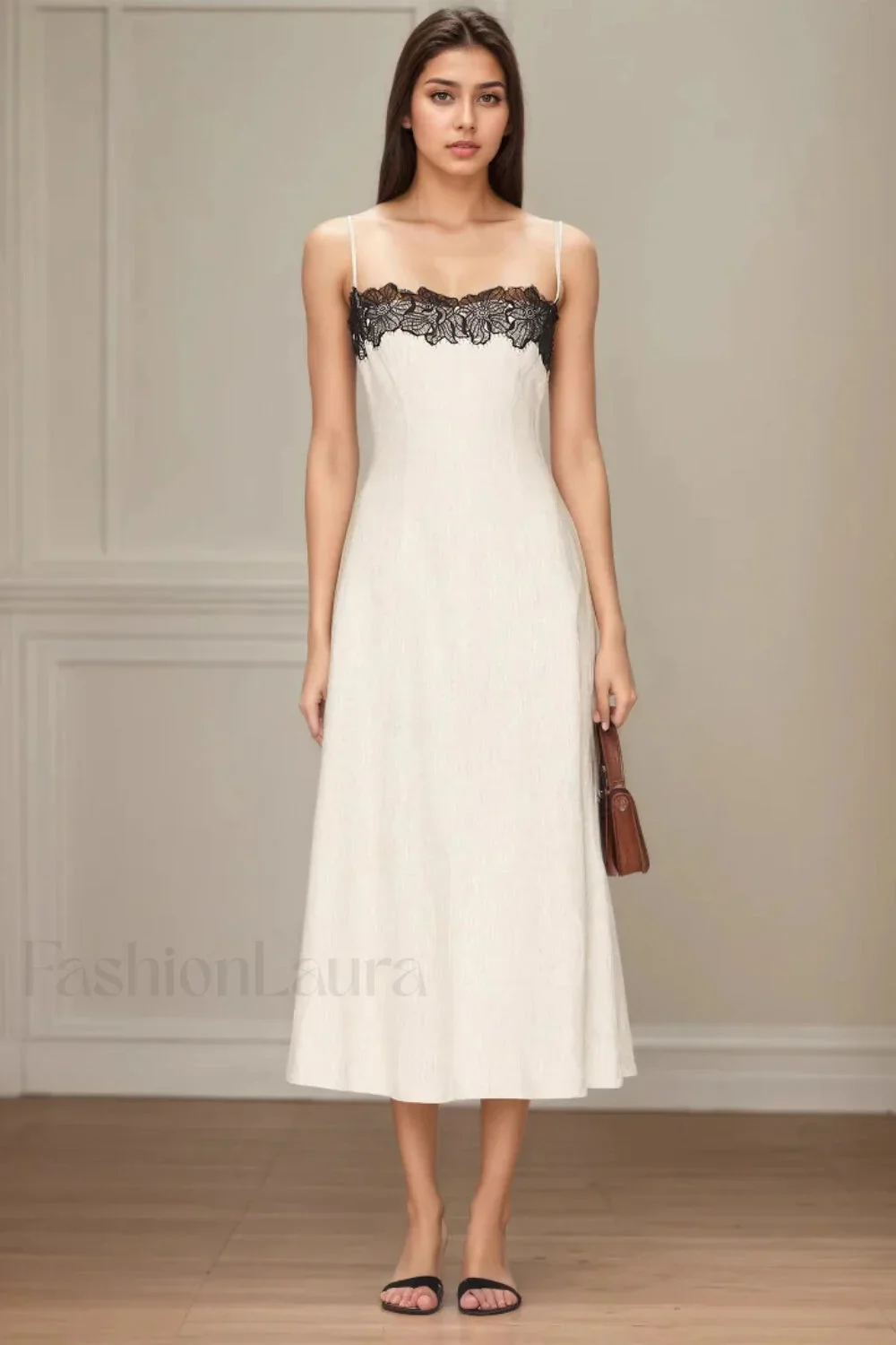 Lace Contrast Off-Shoulder Strappy White Maxi Dress