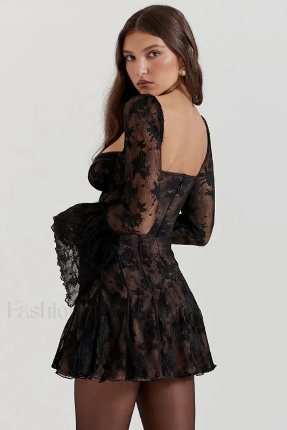 Lace Flared Sleeve Tube Top Backless Spice Girl Mini Dress - Image 10