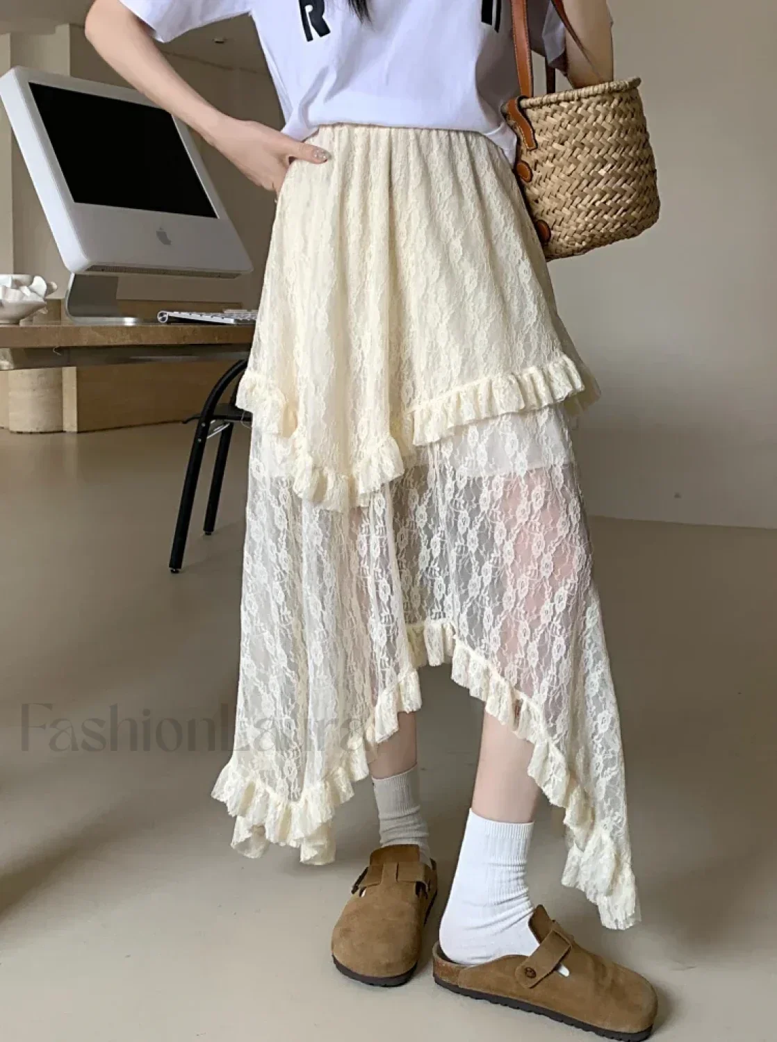 Lace Goth Asymmetrical Ruched Skirt