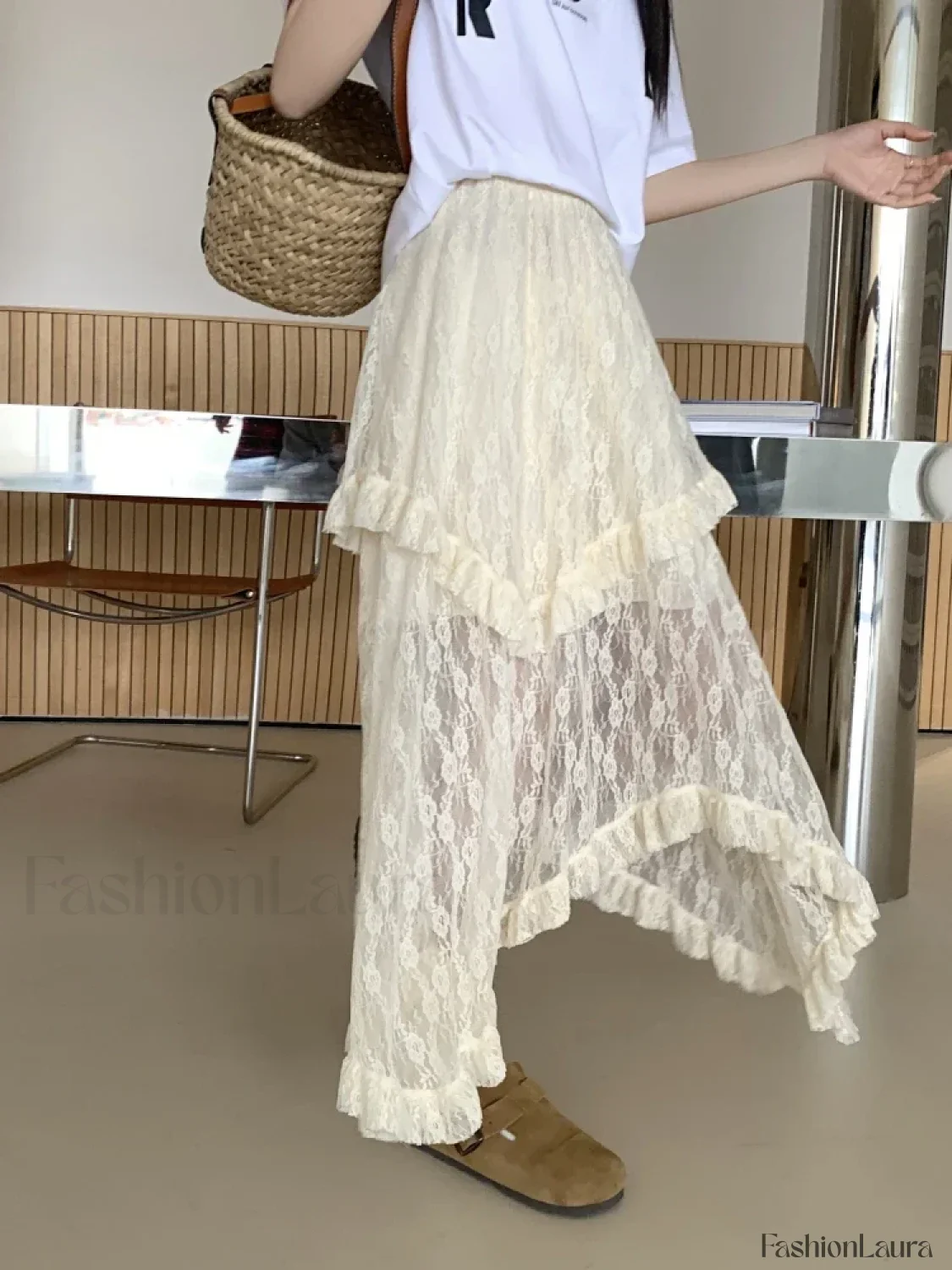 Lace Goth Asymmetrical Ruched Skirt - Image 16