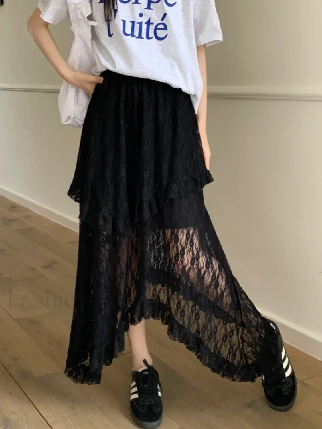 Lace Goth Asymmetrical Ruched Skirt - Image 5