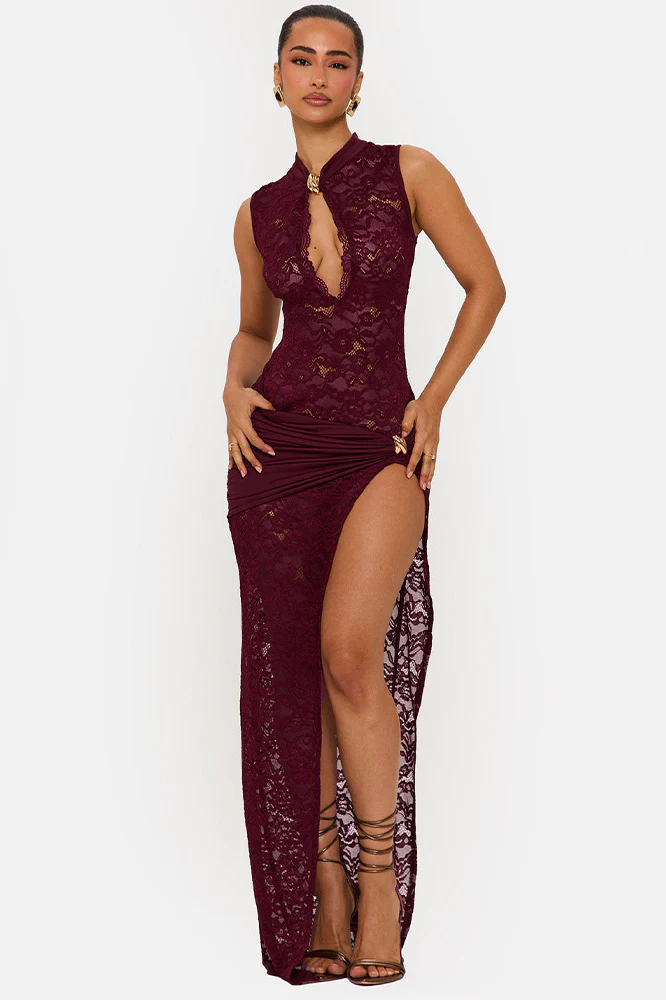 Sleeveless Lace High Slit Maxi Dress - Image 5