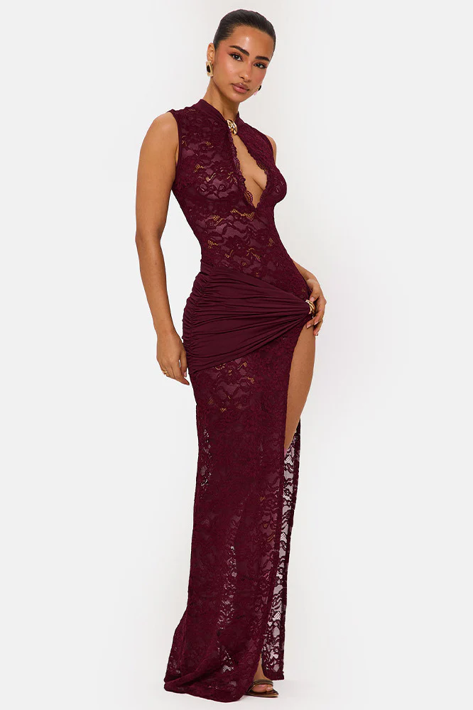 Sleeveless Lace High Slit Maxi Dress - Image 7