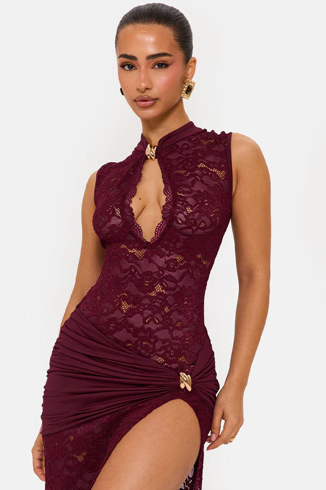 Sleeveless Lace High Slit Maxi Dress - Image 8